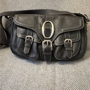 BCBGMaxAzria Black Shoulder Bag with Silver Buckle Accents